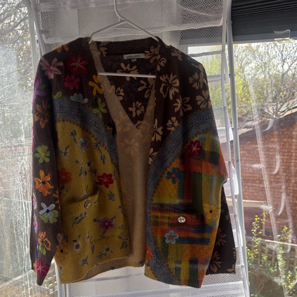 John Mark Brown Sweater with Mustard Floral Print